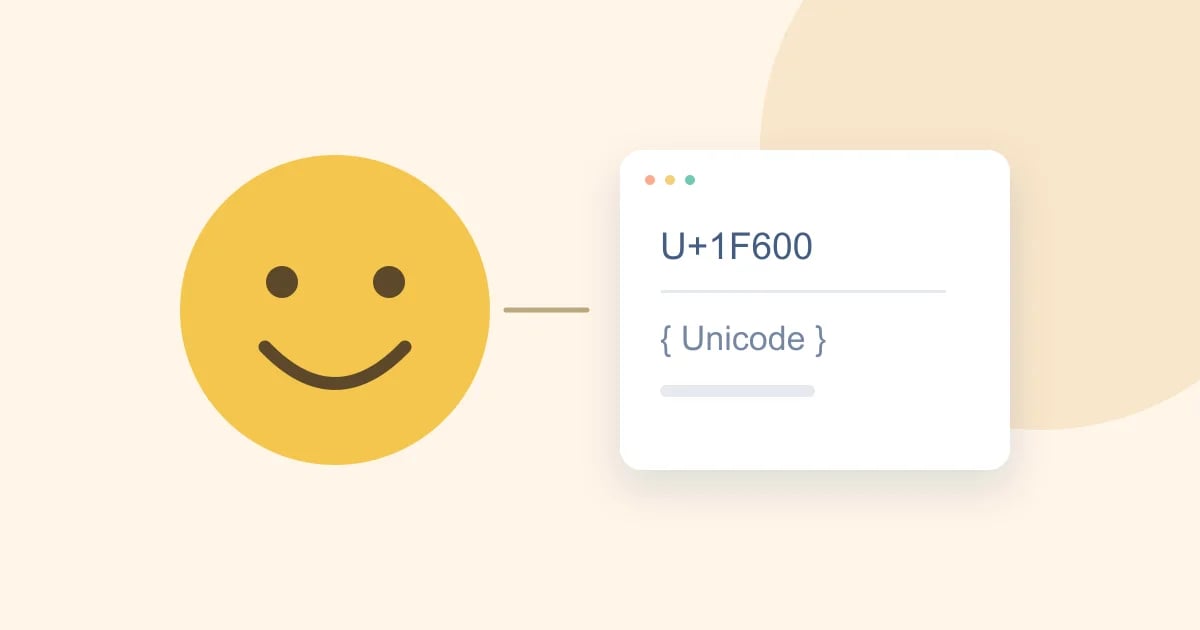 An illustrated smiling face connected to its Unicode code point